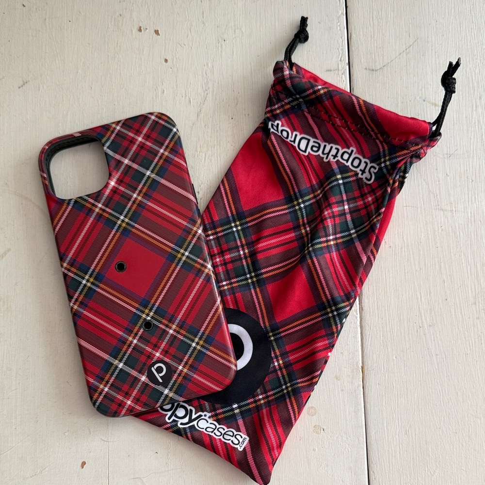 Red Tartan/plaid LOOPY iPhone 15pro Case with Matching Drawstring Pouch